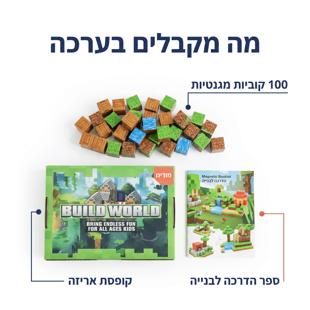 מיינקראפט - משחק מגנטים איכותי - 100 חלקים - מודינו