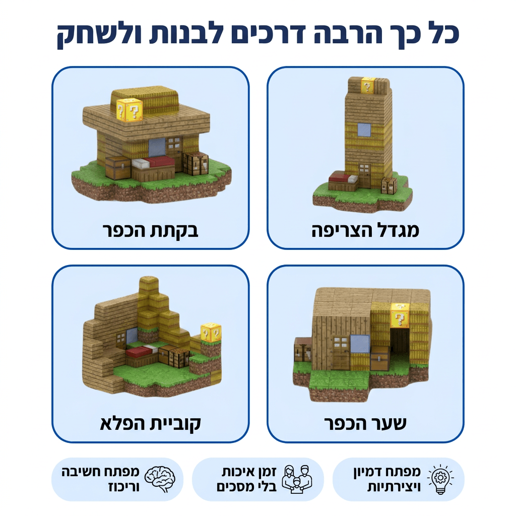 מיינקראפט מגנטים כפר הבנייה - 100 חלקים - מודינו