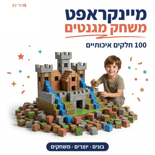 מיינקראפט - משחק מגנטים איכותי - 100 חלקים - מודינו