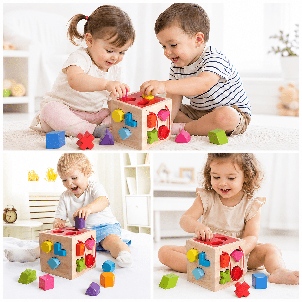קוביית מיון צורות מעץ לפעוטות – 17 חלקים צבעוניים - מודינו