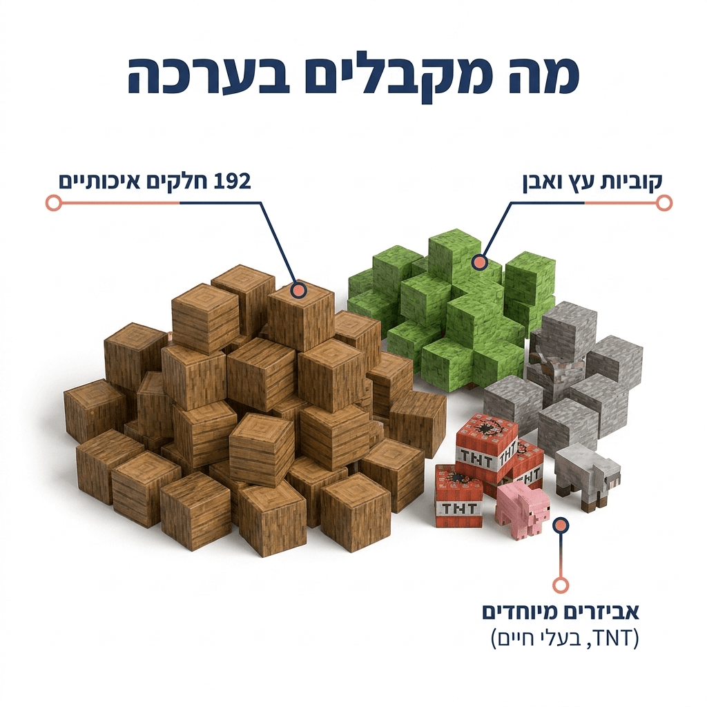 מיינקראפט - משחק מגנטים איכותי - 192 חלקים - מודינו