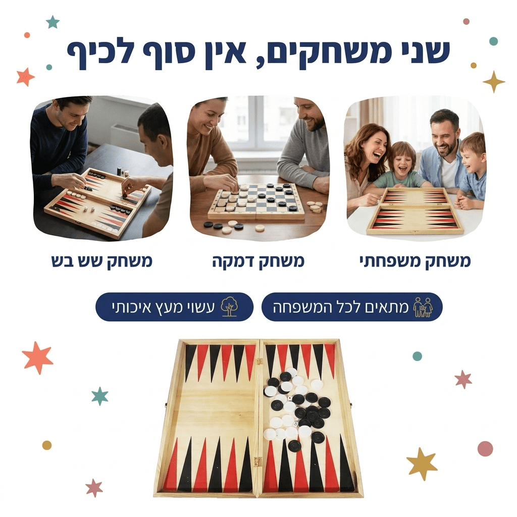 שש בש ודמקה מעץ 2 ב-1 – כלים מפלסטיק - מודינו