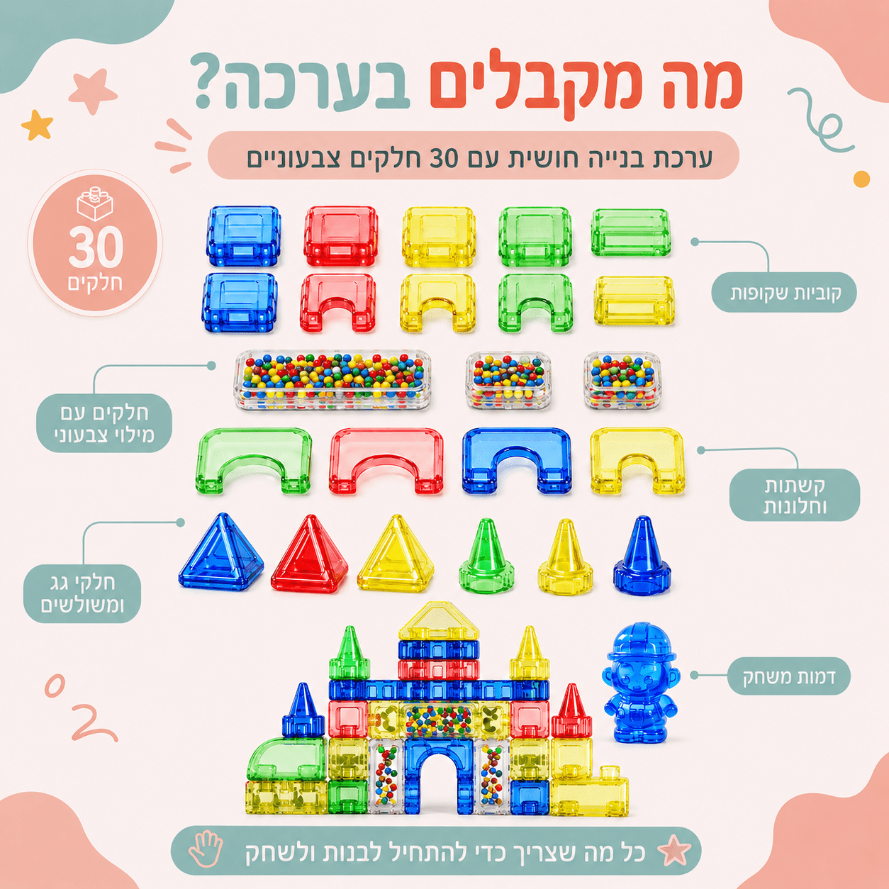 קוביות ג׳לי – ערכת בנייה רכה וחושית לילדים | 30 חלקים - מודינו