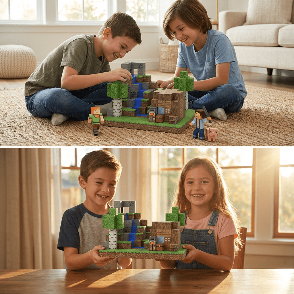 מיינקראפט מגנטים – בית ההר במפל – 355 חלקים - מודינו