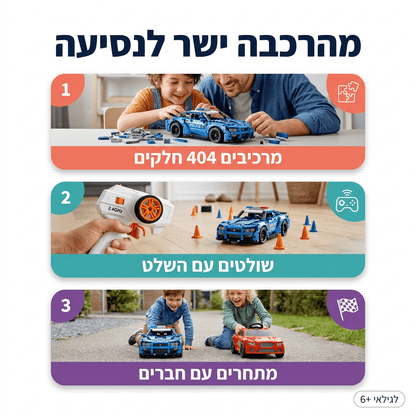 מכונית משטרה כחולה להרכבה עם שלט רחוק | 404 חלקים - מודינו