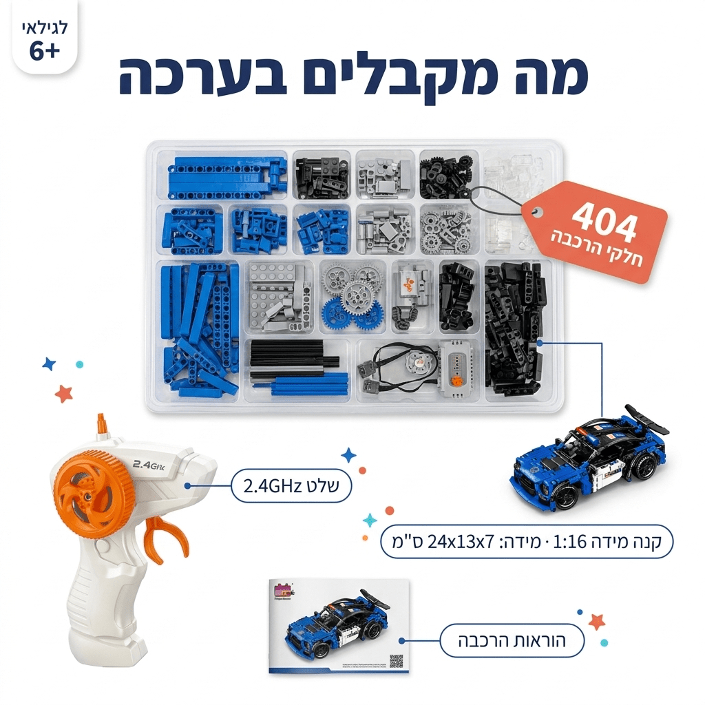 מכונית משטרה כחולה להרכבה עם שלט רחוק | 404 חלקים - מודינו