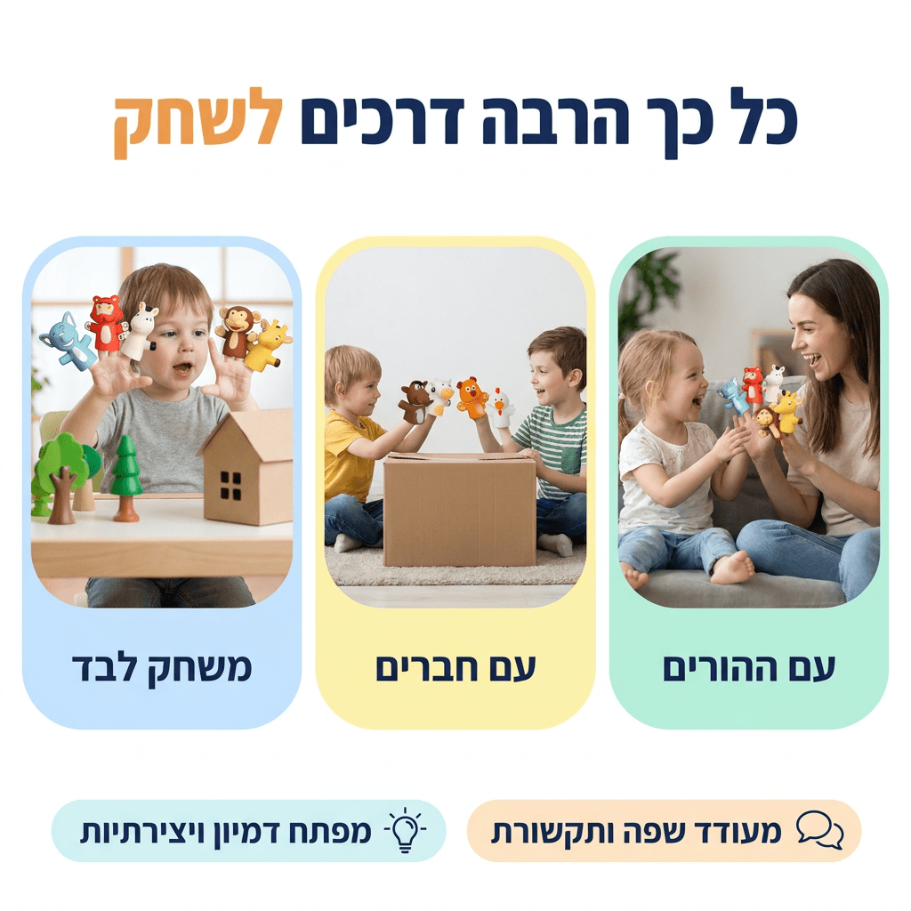 בובות אצבע לילדים – סט 5 חיות | תיאטרון בובות למשחקי דמיון - מודינו