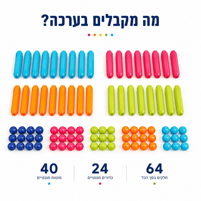 ערכת מגנטים קינטית להתפתחות - 64 חלקים - מודינו