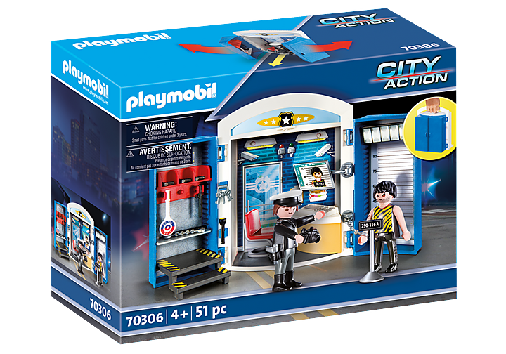 פליימוביל תחנת משטרה 70306 – מארז נשיאה עם תא מעצר | 51 חלקים - מודינו