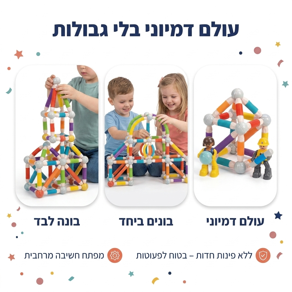 מגנטים מוטות וכדורים - אפשרויות משחק שונות - מודינו