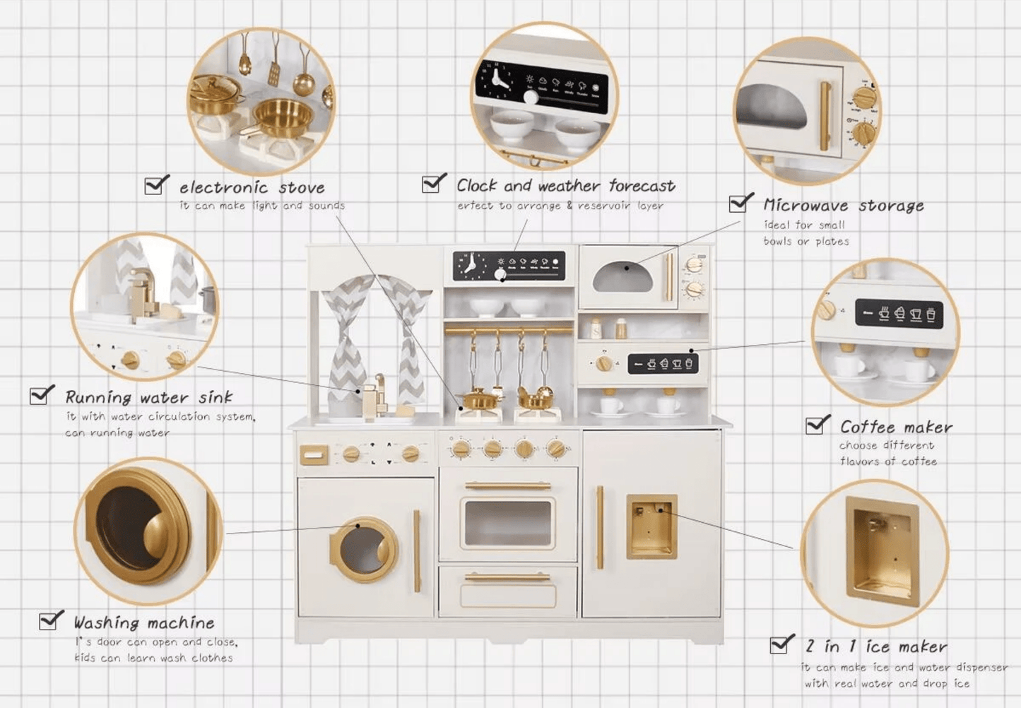 מטבח עץ ענק לילדים אלקטרוני דגם פריאל - מודינו