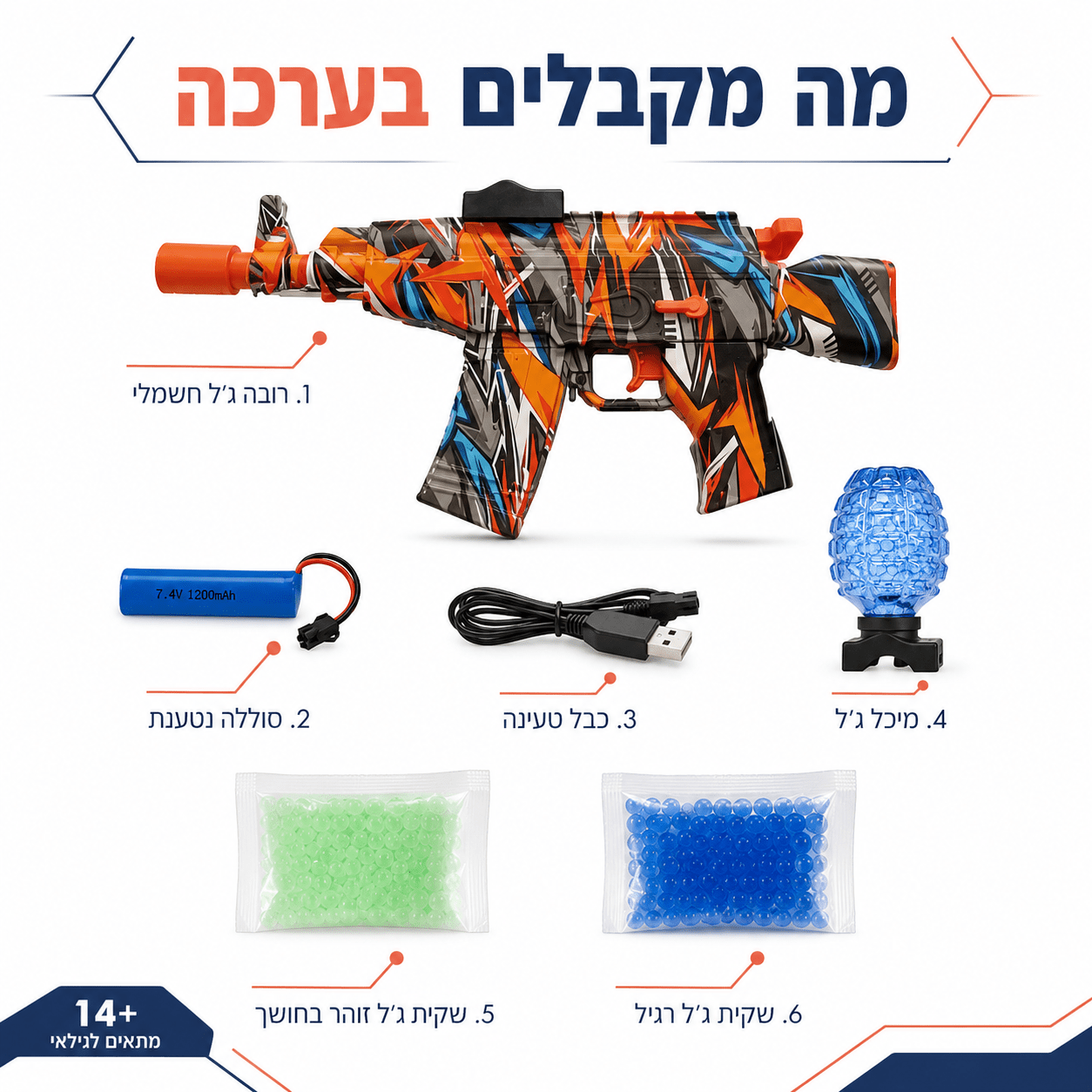 רובה כדורי ג'ל חשמלי אוטומטי נטען לילדים - מודינו