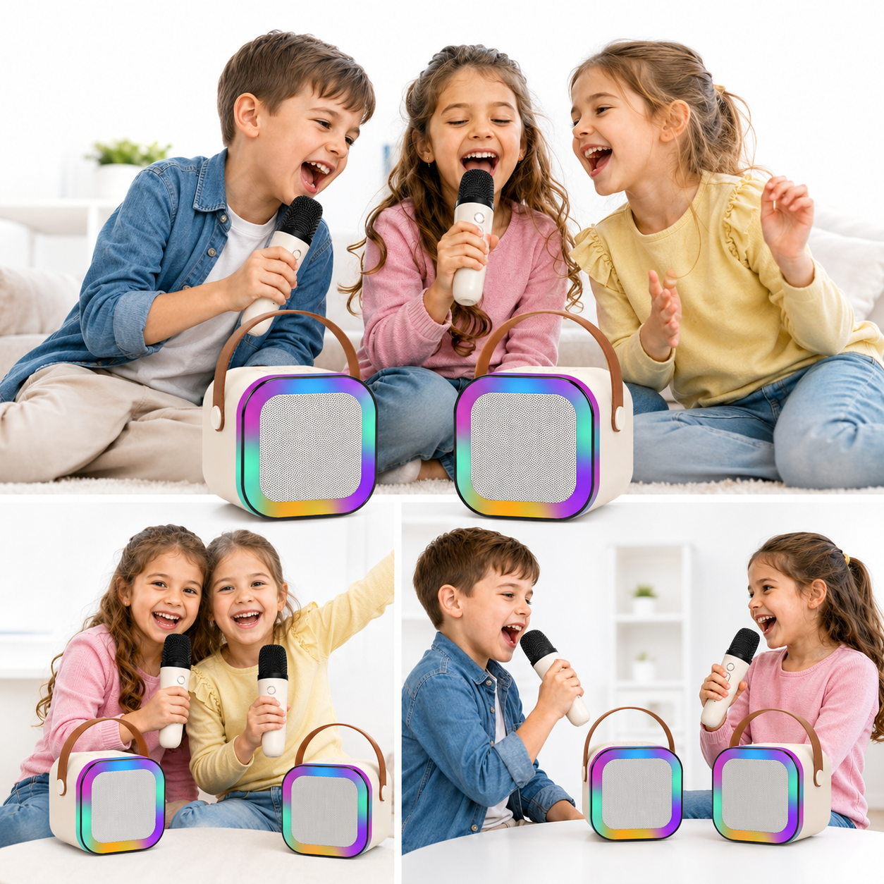 מכונת קריוקי לילדים – רמקול בלוטוס נטען עם מיקרופון ועיוות קול - מודינו